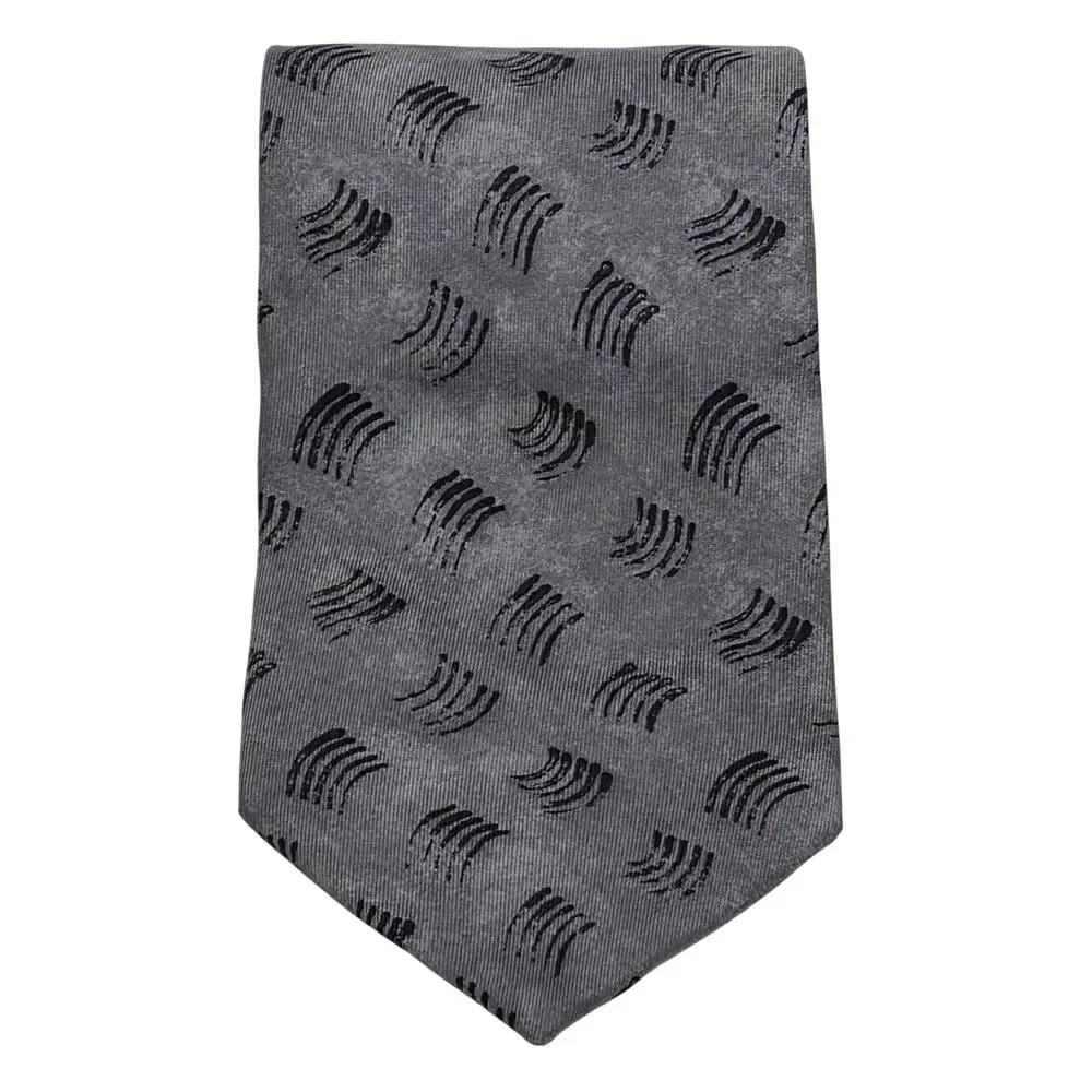 ARMANI COLLEZIONI MEN'S DESIGNER SILK TIE – GRAY WAVED PATTERN – 4” WIDTH